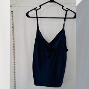 Womens Small Stretch Regular Spaghetti Strap Cowl Neck Pullover Tank Top Blue